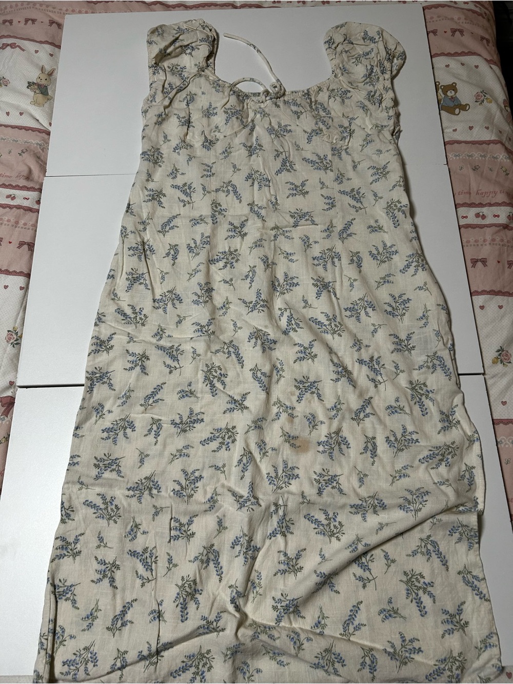 Divided Cream Floral Sleeveless Jumpsuit with Blue Print